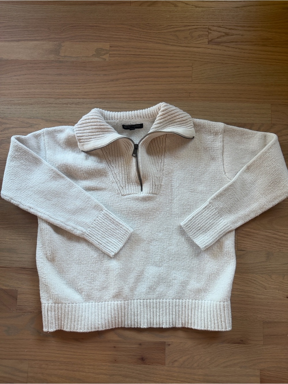 Banana Republic Cream Ivory Knit Quarter Zip Sweater Ribbed Collar Size S